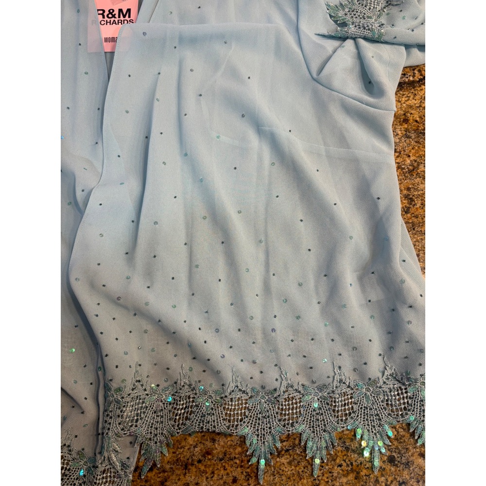 NEW R&M Richards 2 Piece Dress Set Blue Beaded Formal Mother Of The Bride 32W - Picture 7 of 16